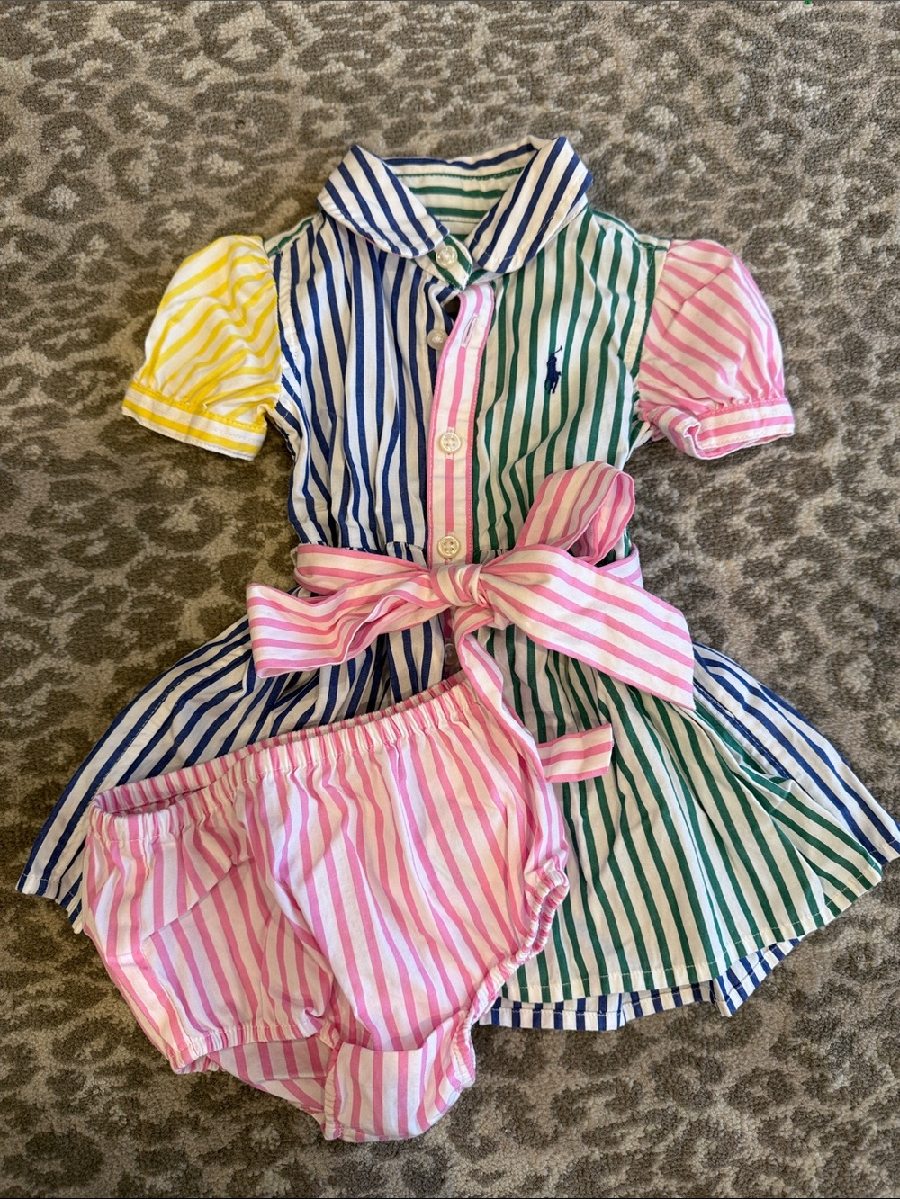 Ralph Lauren Striped Multicolor Polo Dress with Pink Bow